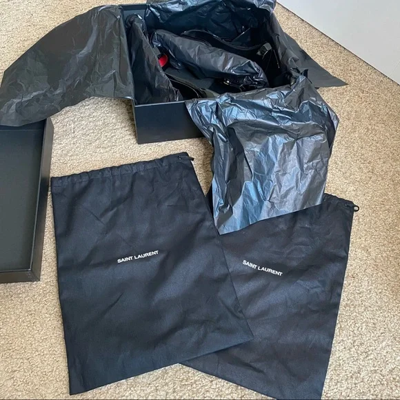 SAINT LAURENT BLACK PATENT VERNICE CHIFFON LEATHER HIGH HEEL SIZE 37 /7 - Picture 3 of 16